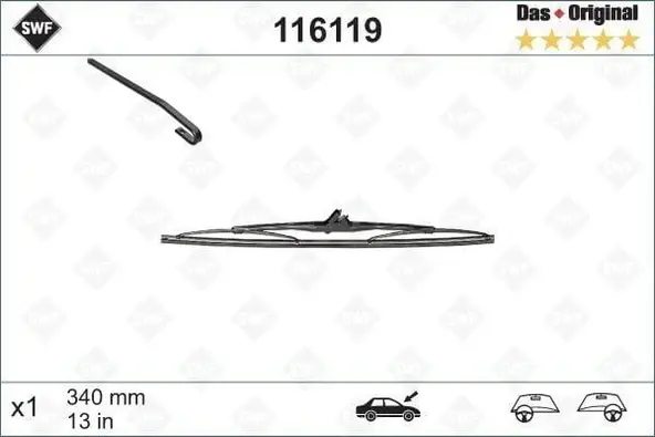 VALEO 116119 | Silecek Süpürgesi 340mm Golf 3, 4 Arka (Swf)  116119