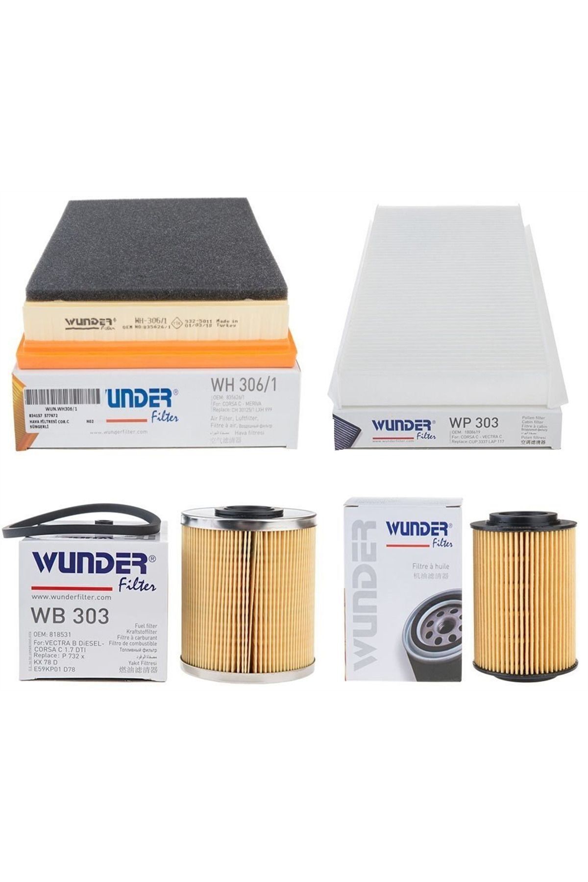 Opel / Corsa C 1.7 Dizel Periyodik Bakım Filtre Seti Wunder